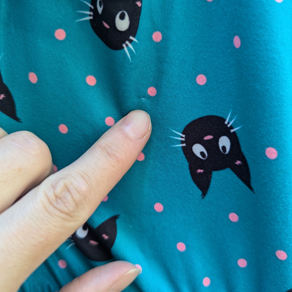 Unique Vintage Teal Cat Pattern Midi Dress - Picture 3 of 13
